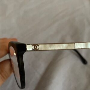 CHANEL Mother of Pearl Black Cat-Eye Glasses with original hard shell tweed case